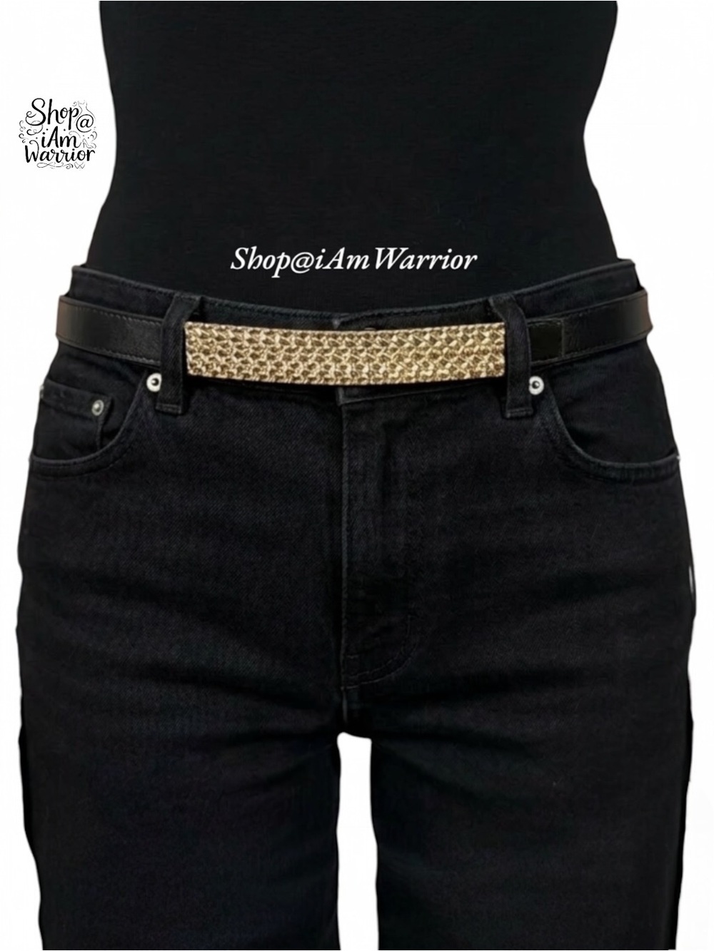 Big Buddha NWT Gold Woven Plaque Belt Black Leather Belt *shop@iAmWarrior